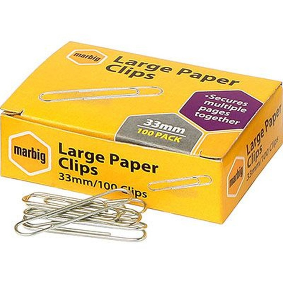 Marbig Paper Clips 33mm Round Box 100