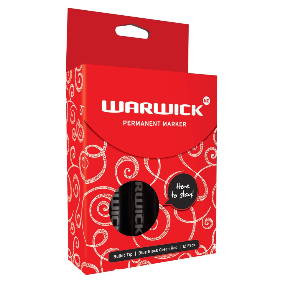 Warwick Permanent Marker Bullet Tip Assorted Colours Box 12