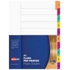 Avery Preprinted Dividers A4 1-10 Tabs Fluoro Multi Coloured image
