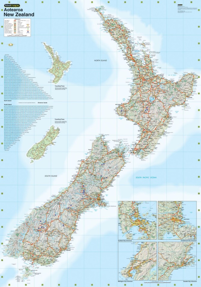 Kiwimaps Pathfinder Sheet Map North Island Laminated 880 x 610mm