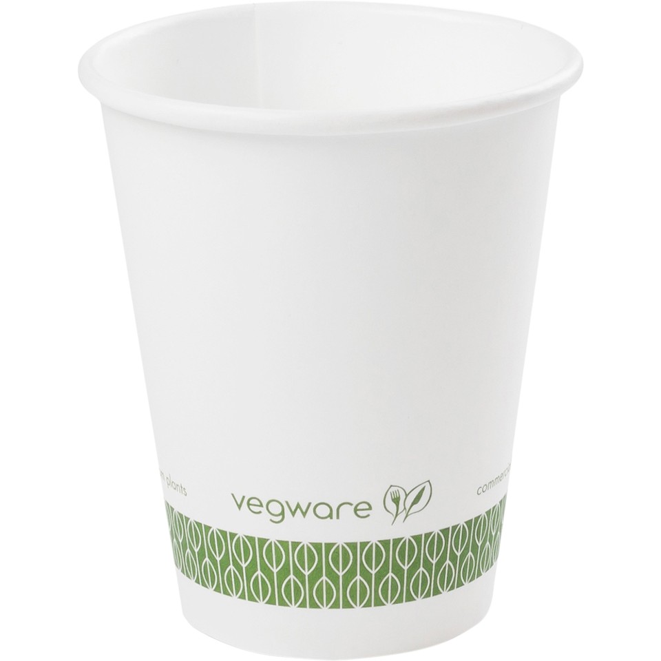Vegware Paper Cup Hot Compostable 79mm Lid 280ml / 8oz Green Band Art Carton 1000