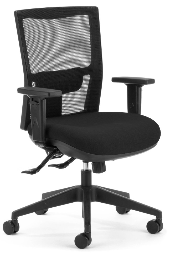 Team Air Task Chair 3 Lever With Arms High Back Black Mesh Black Fabric