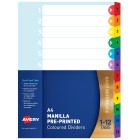 Avery 88712 A4 Mylar 1-12 Tab Divider Coloured image