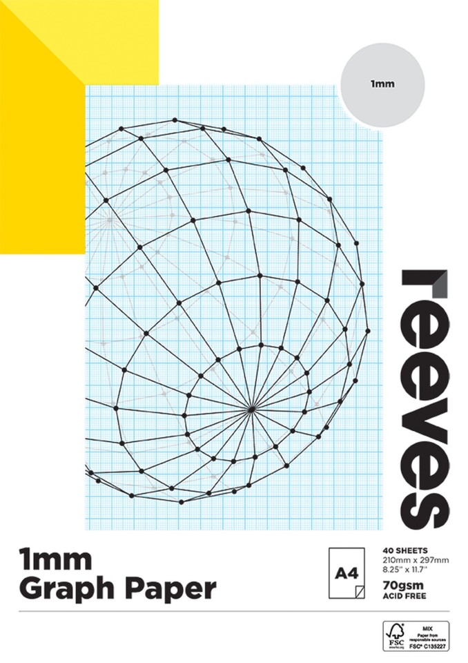 Reeves Graph Paper Pad 1mm FSC Mix Credit A4 40 Sheets 70gsm