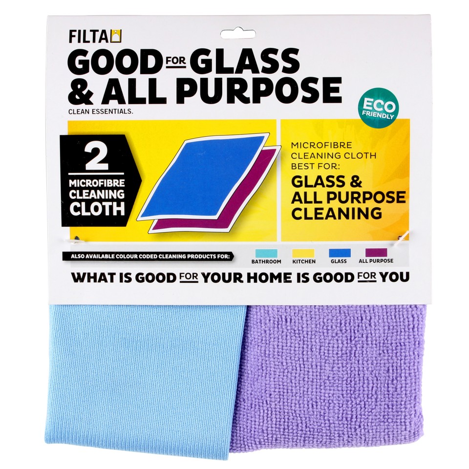 Filta Glass & All Purpose Microfibre Cleaning Cloth Purple and Blue 40cm x 40cm 30040 Pack of 2