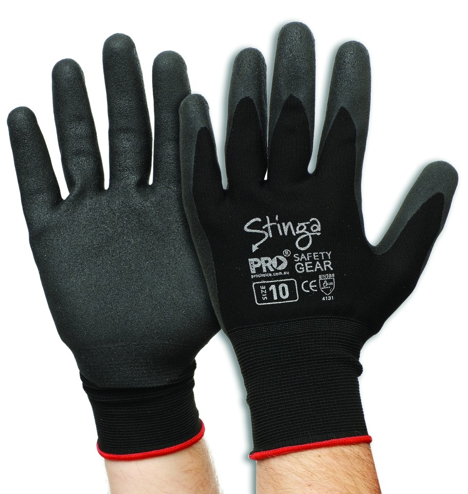 Prosense Npf Gloves Stinga PVC Foam Nylon Liner Black Pair