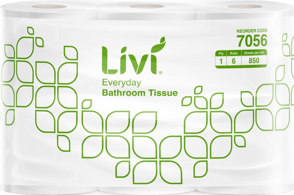 Livi Toilet Tissue 1 Ply White 850 Sheets per Roll 7056 / Pack of 6 Rolls / Carton of 48