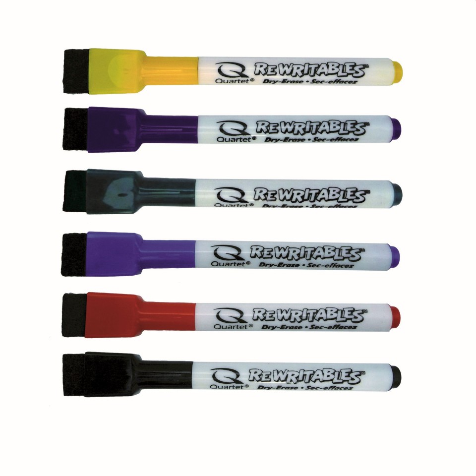 Quartet Rewritables Magnetic Whiteboard Markers Bullet Tip Fine Assorted Colours Pack 6