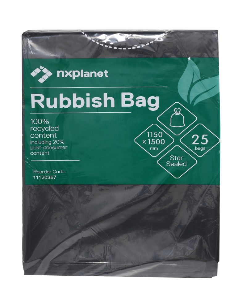 NXPlanet Black Rubbish Bag 240L LDPE 1500 x 1150mm 30mu 25 pack
