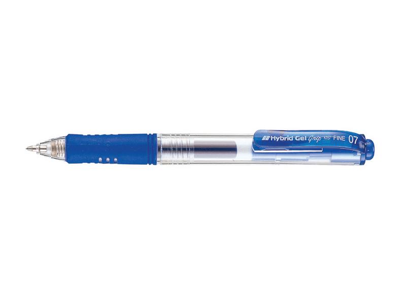 Pentel Hybrid Gel Grip Rollerball Pen Retractable Fine K157 0.7mm Blue