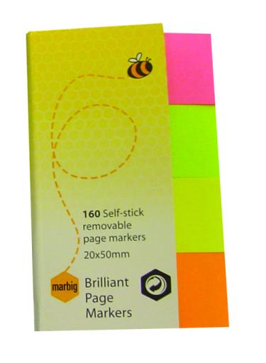 Marbig Page Markers 50x20mm Brilliant Neon