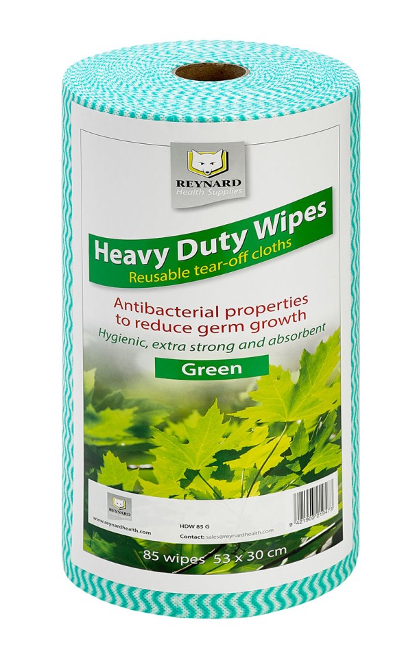 Reynard Heavy Duty Antibacterial Wipes Green Pack of 85