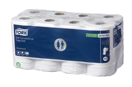 Tork Toilet Roll Conventional Advanced 2 Ply 2263269 T4 400 Sheets White Carton 48