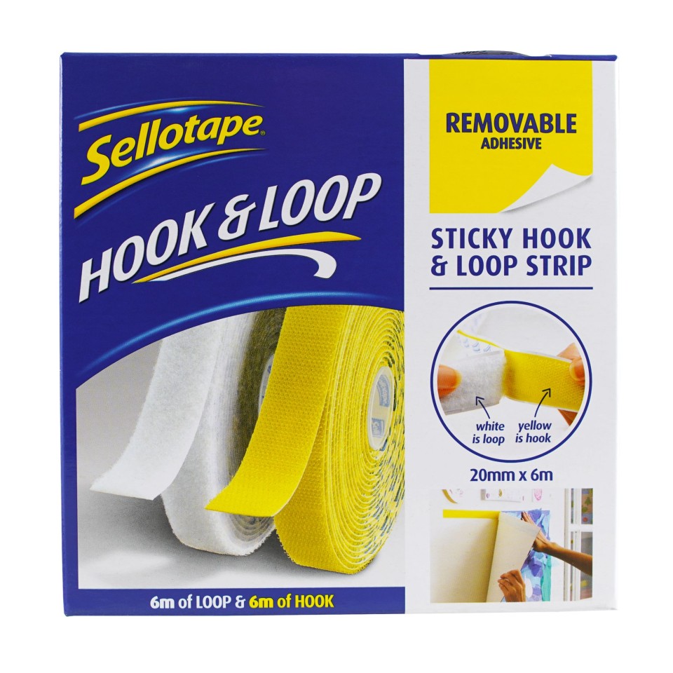 Sellotape Sticky Hook & Loop Strip Removeable 20mm X 6m