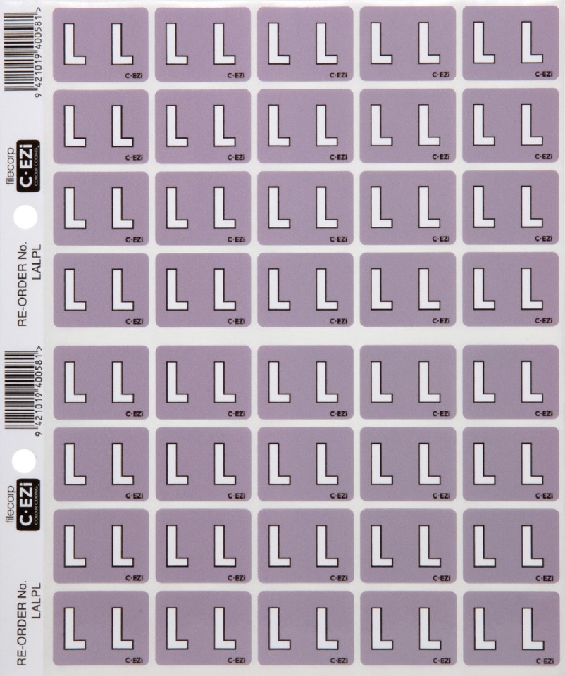 Filecorp C-Ezi Lateral File Labels Alpha Letter L 24mm Sheet 40