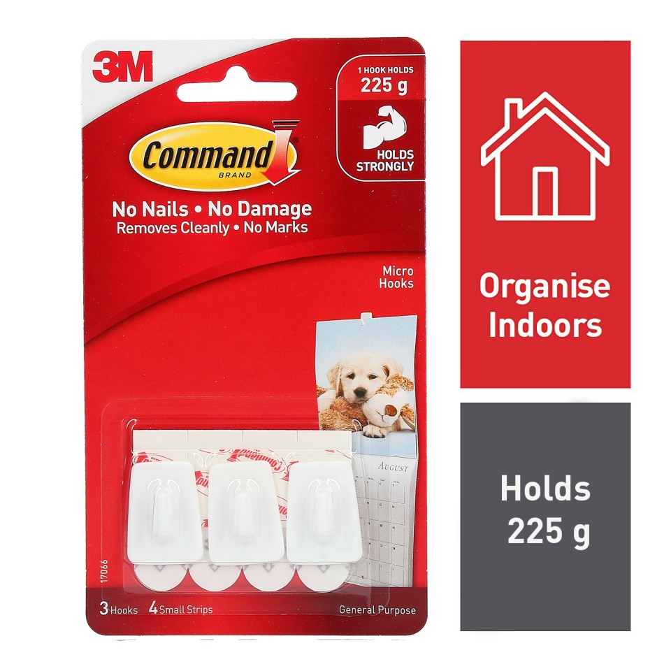3M Command Hook 17066 Micro White Pack 3