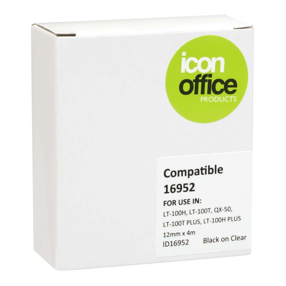 Icon Compatible LetraTag Tape Black On Clear 12mmx4m
