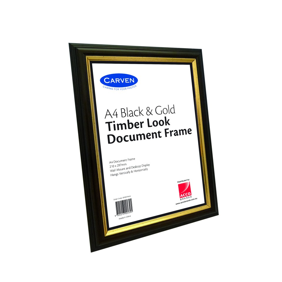 Carven A4 Certificate Elegant Timber Look Frame/Gold Trim