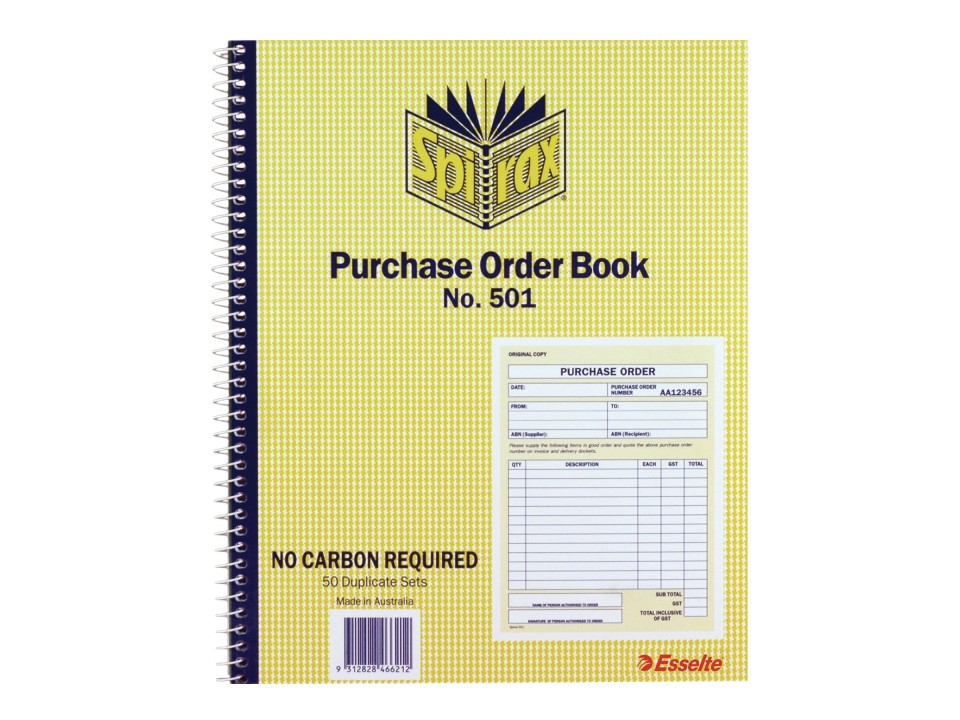 Spirax 501 Purchase Order Book No Carbon Required 250 x 200mm 50 Duplicates