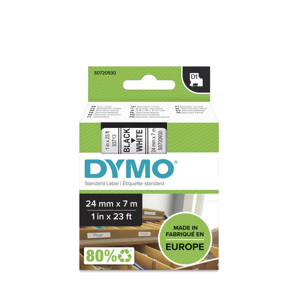 Dymo D1 Labelling Tape 24mmx7m Black On White