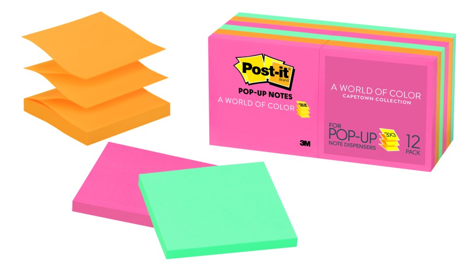Post-it Self Adhesive Notes R330-12AN Poptimistic/CapeTown Pop-Up 76 x 76mm Assorted Colours Pack 12