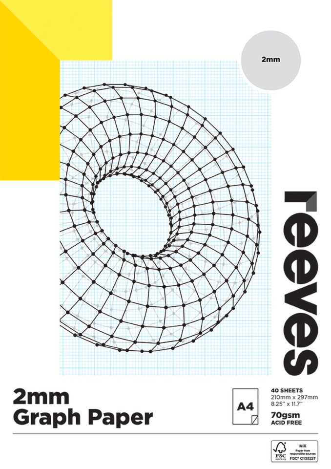 Reeves Graph Paper Pad 2mm FSC Mix Credit A4 40 Sheets 70gsm