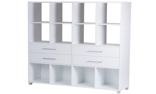 Zealand Cubby Hole 12 Cube 4 Drawers 1600(w)x400(d)x1650(h)mm 18mm Melamine Panel White
