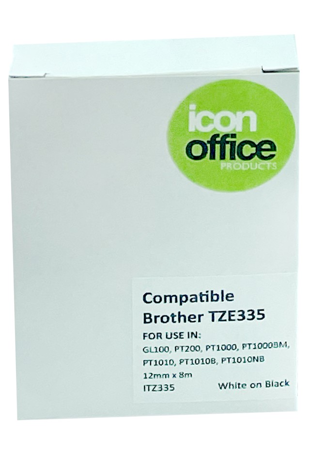 Icon Compatible Tz Tape White On Black 12mmx8m