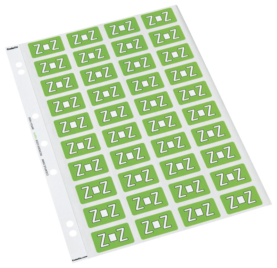 Codafile Alpha Labels Letter Z 25mm 200 Labels Pack 5