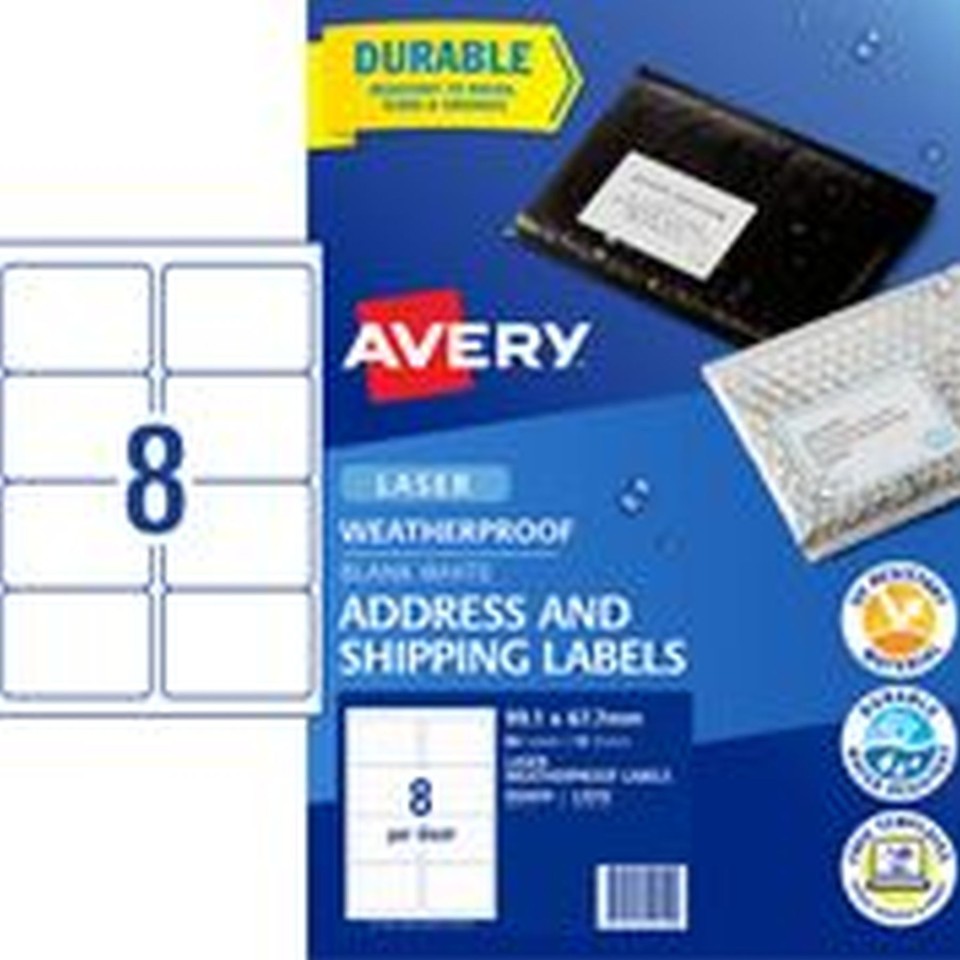 Avery Shipping Labels Weatherproof Laser Printer 959409/L7070 99.1x67.7mm White Pack 80 Labels