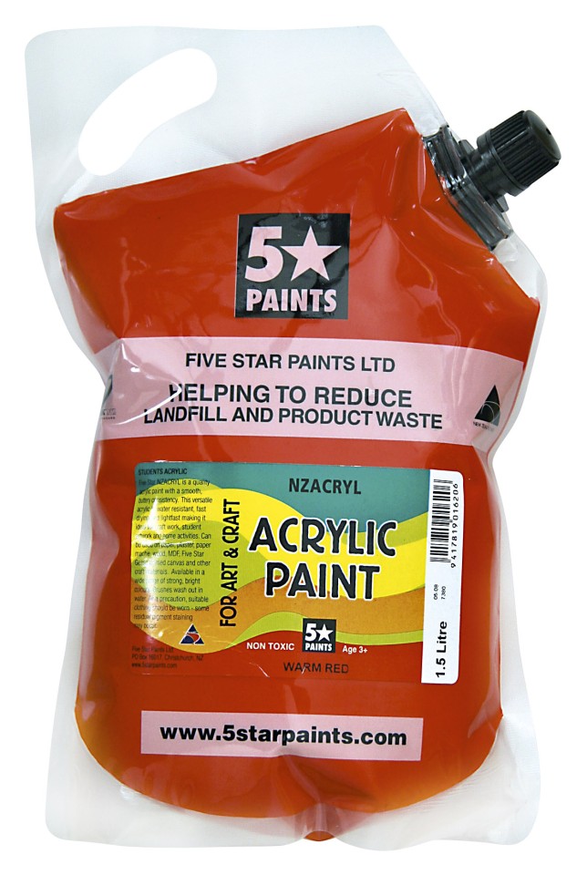 5 Star NZACRYL Acrylic Paint 1.5 Litre Pouch Warm Red