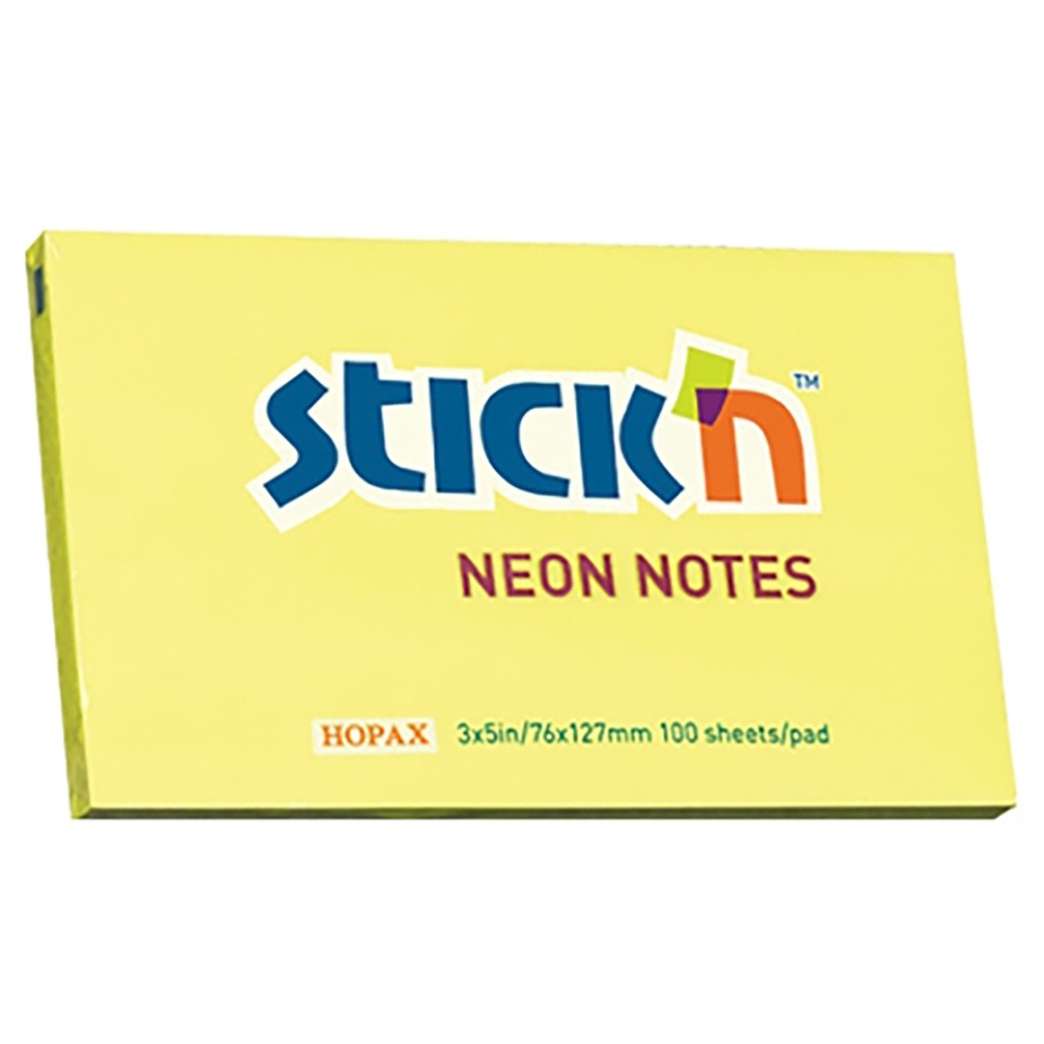 Stick'n Self Adhesive Notes 76 x 127mm Neon Lemon 100 Sheets