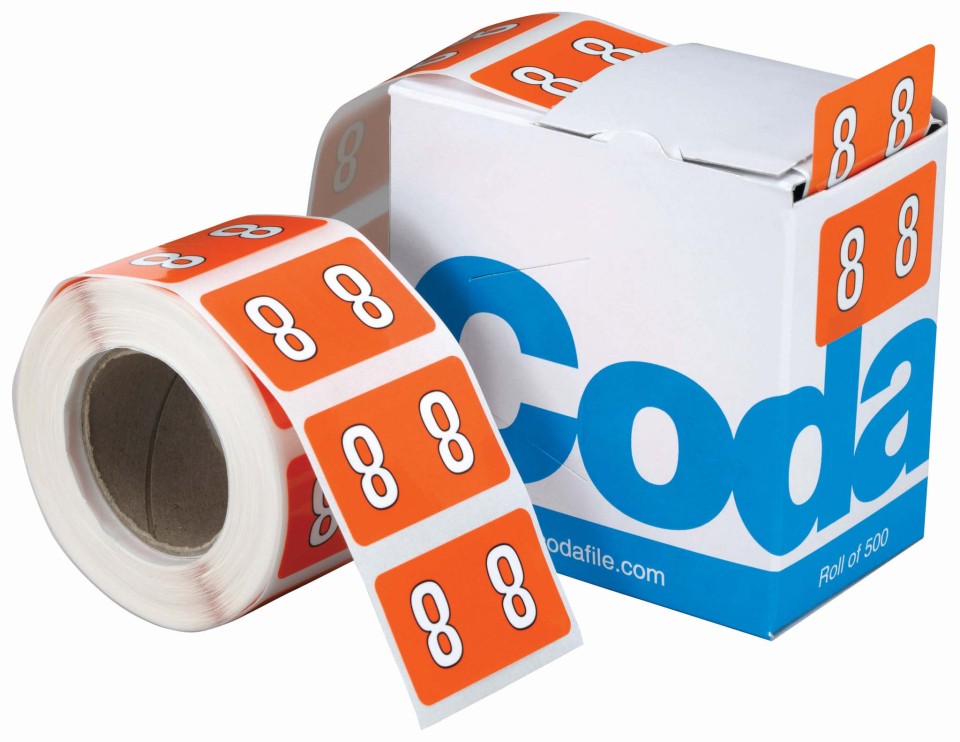 Codafile Numeric Lateral Labels Number 8 25mm Roll 500