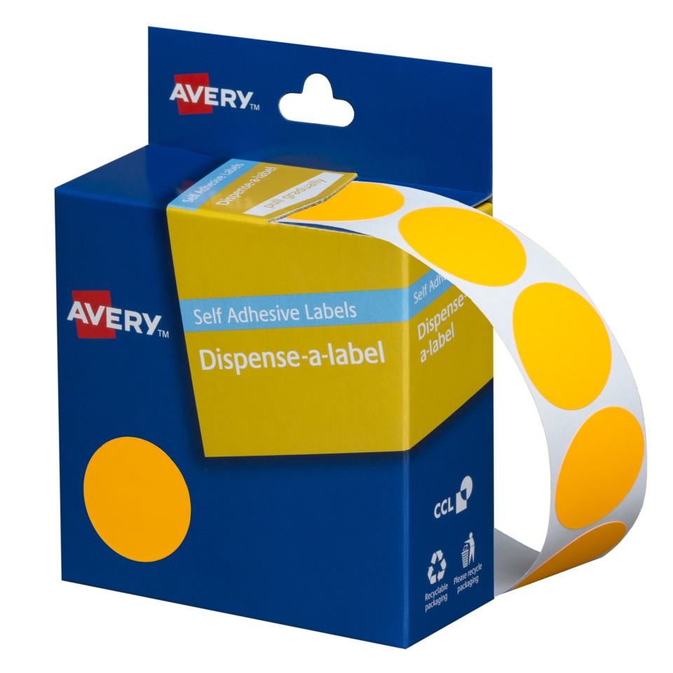 Avery Dot Stickers Dispenser 937301 24mm Diameter Fluoro Orange Pack 350
