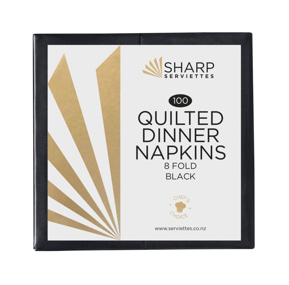 Sharp Quilted Dinner Napkins 8 Fold Black Carton of 1000