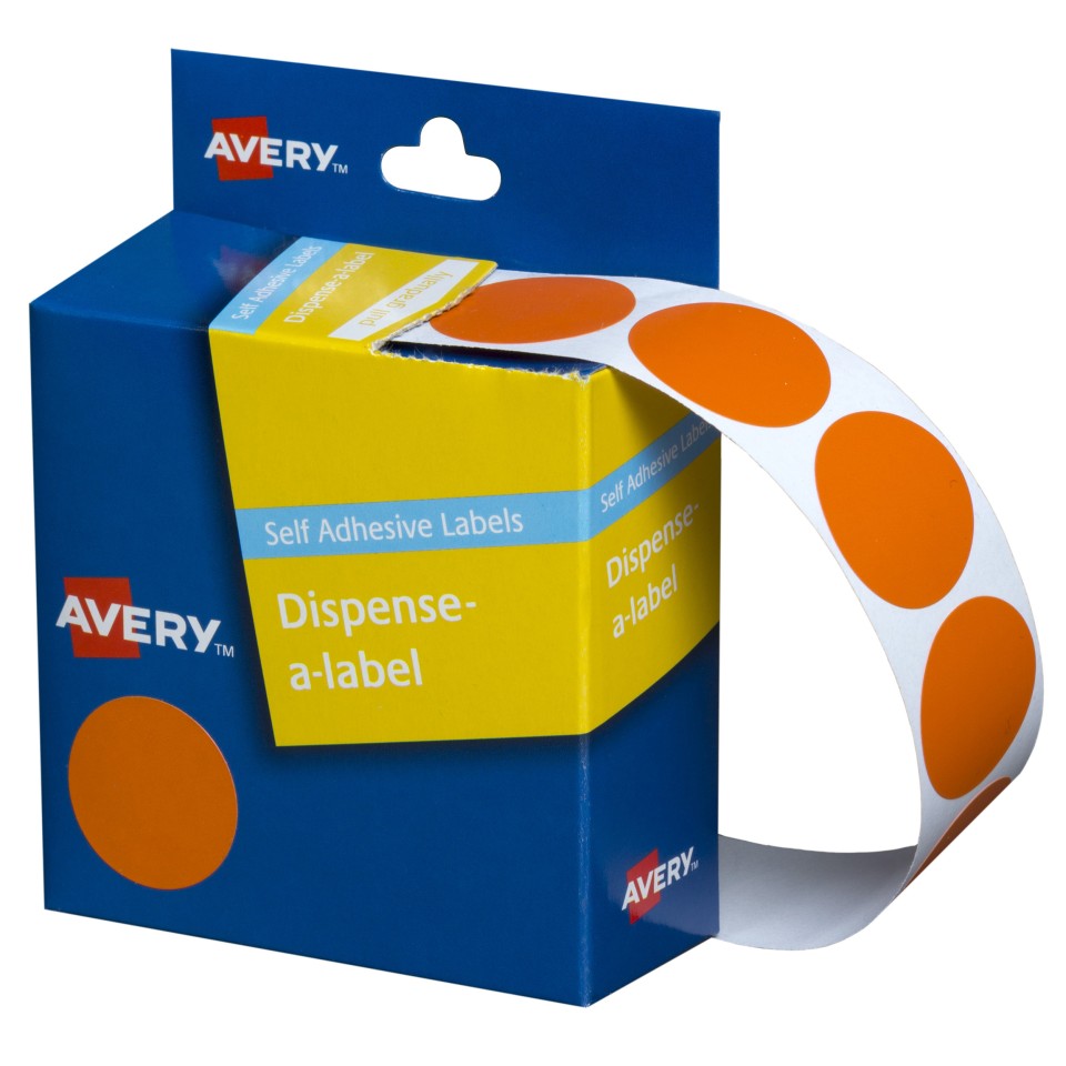 Avery Dot Stickers Dispenser 937248 24mm Diameter Orange Pack 500