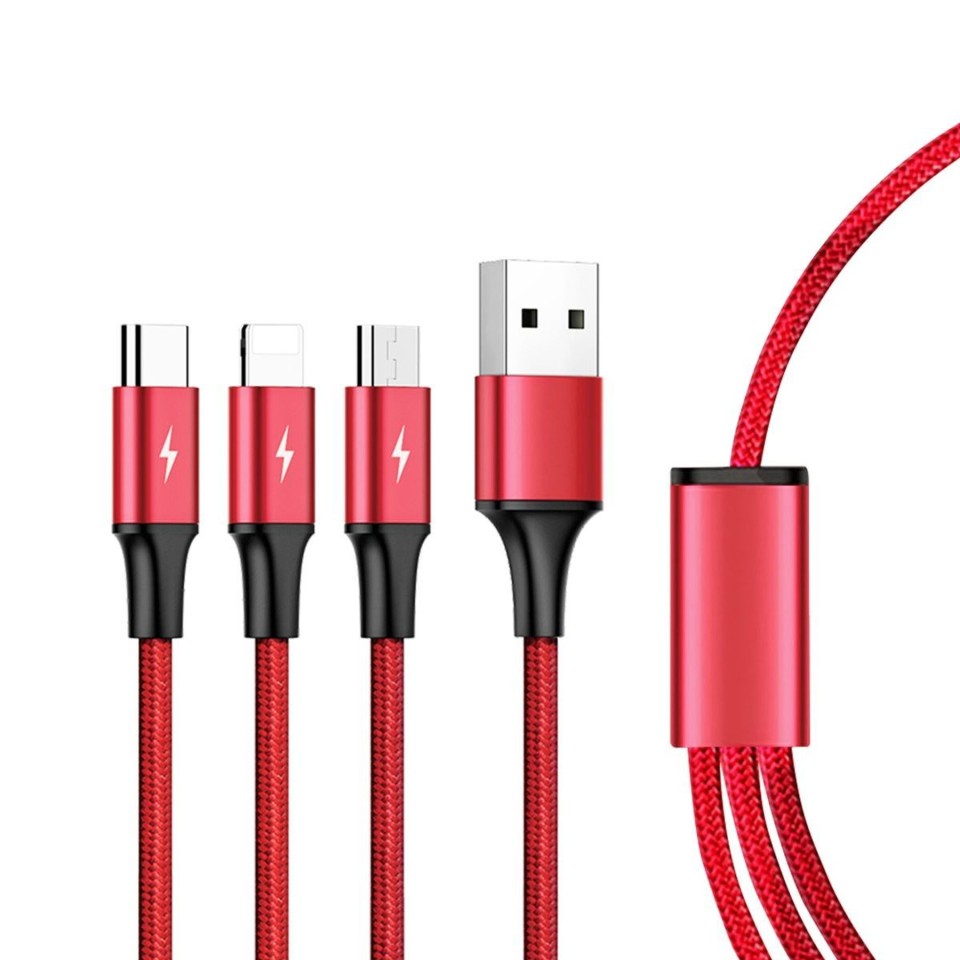 Unitek Cable Chargin USB 3 In 1 1.2m Red