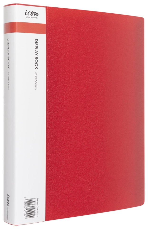 Icon Display Book With Insert Spine A4 60 Pockets Red