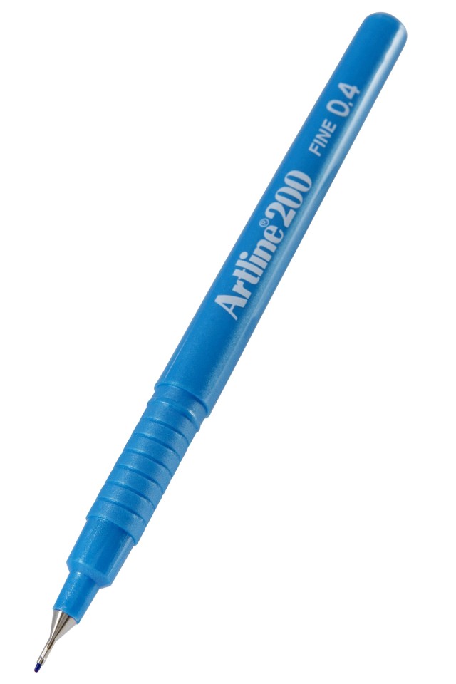 Artline 200 Fineliner Pen Fine 0.4mm Bright Light Blue