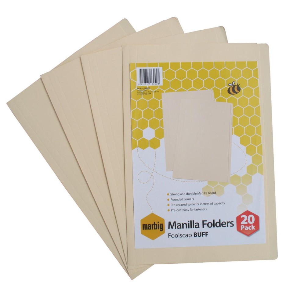 Marbig Manilla Folders Foolscap Buff Pack 20
