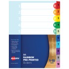 Avery 88710 A4 Mylar 1-10 Divider Tab Coloured image
