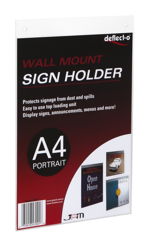 Deflecto Sign/Menu Holder Wall Mounted Portrait A4 Clear