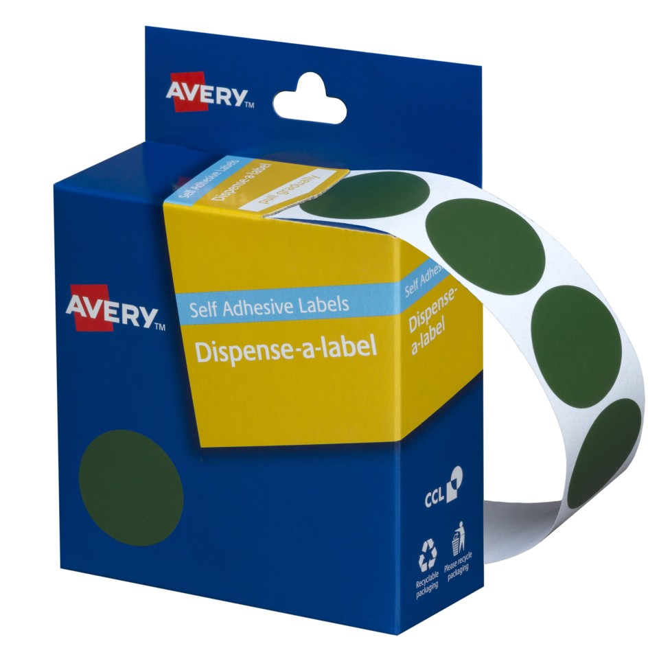 Avery Dot Stickers Dispenser 937246/937376 24mm Diameter Green Pack 500