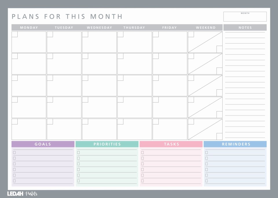 Ledah Pastels Monthly Desk Planner 20 Sheets A3 Pad