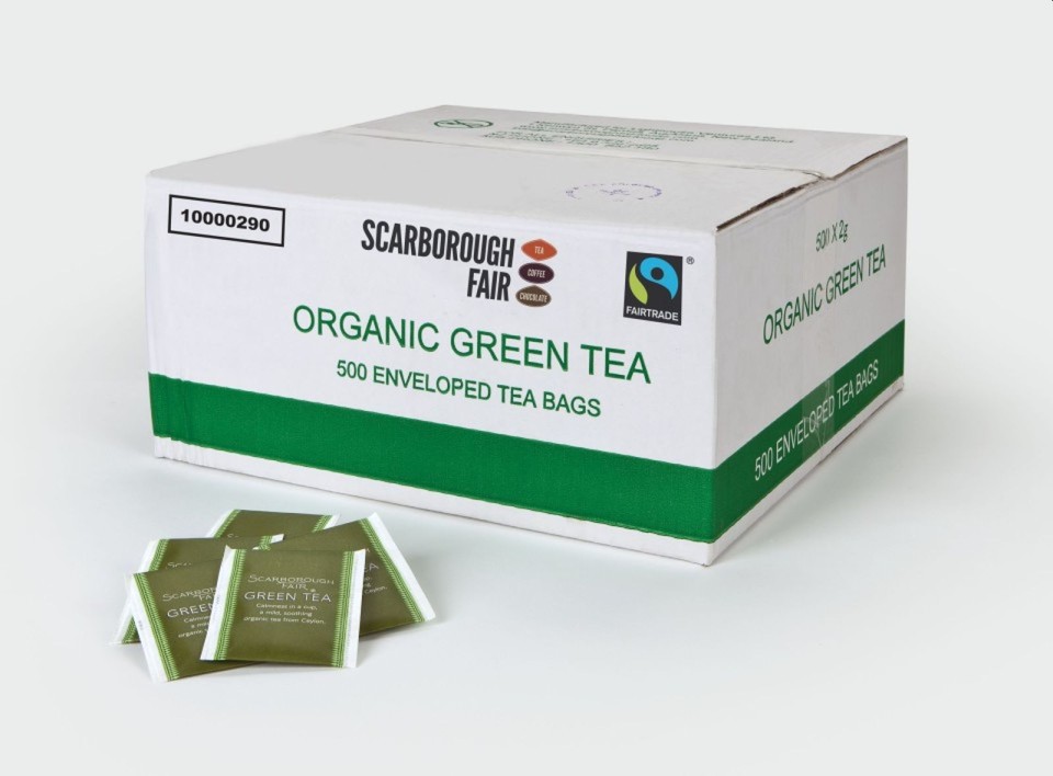 Scarborough Fairtrade Organic Green Tea 500 Enveloped Bags