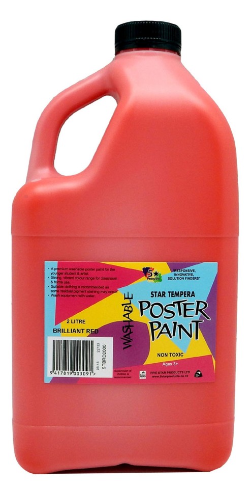 5 Star Tempera Poster Paint 2 Litre Brilliant Red