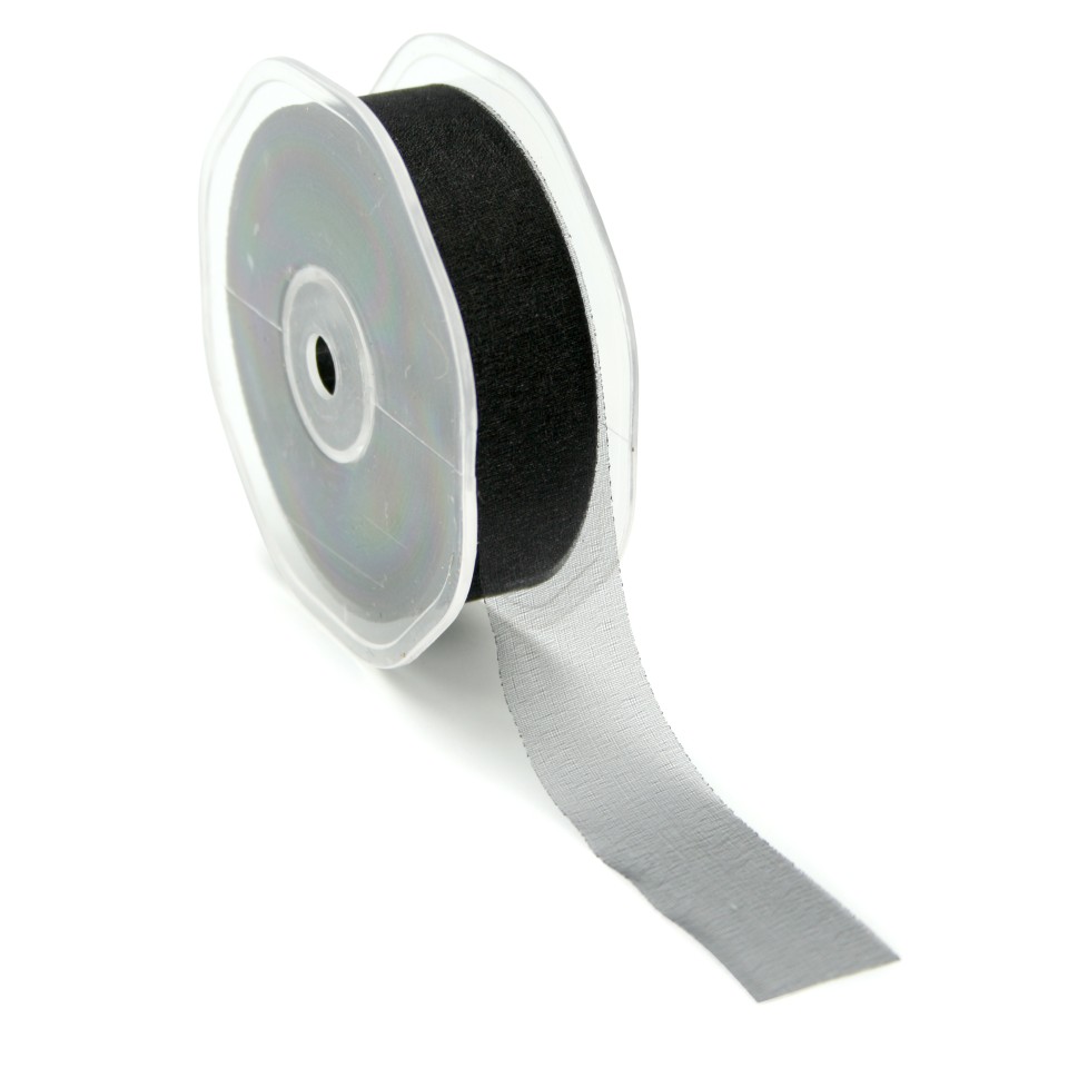 Chiffon Plain Ribbon Cut Edge 25mmx50m - Black