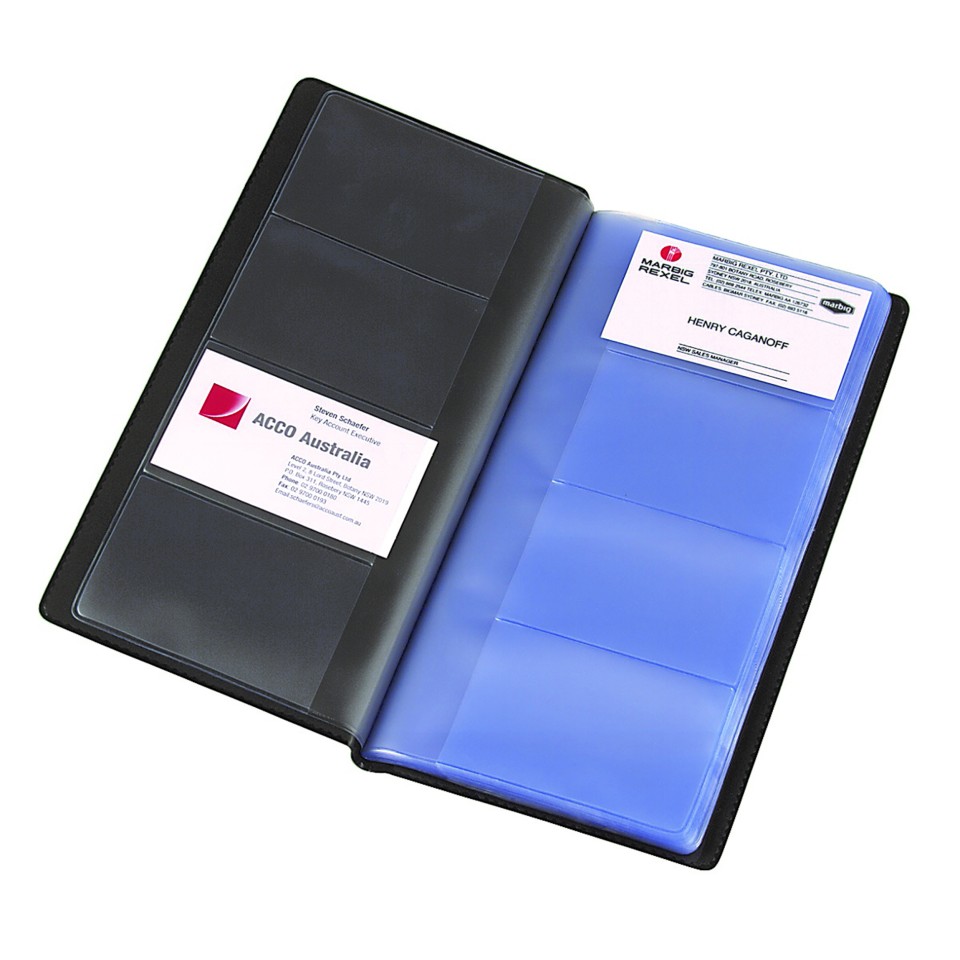Marbig Business Card Holder PVC 208 Card Capacity Black