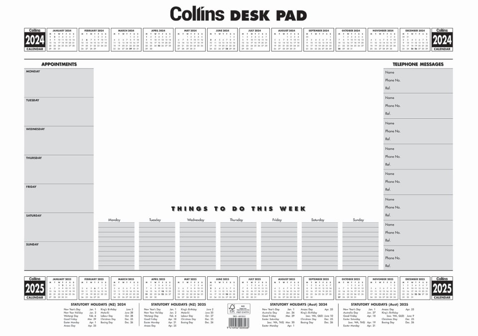 Collins 2024/2025 Desk Pad A2 50 Leaf
