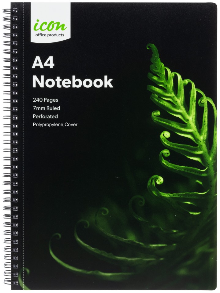 Icon Spiral Notebook Polyprop A4 240 Pages Black